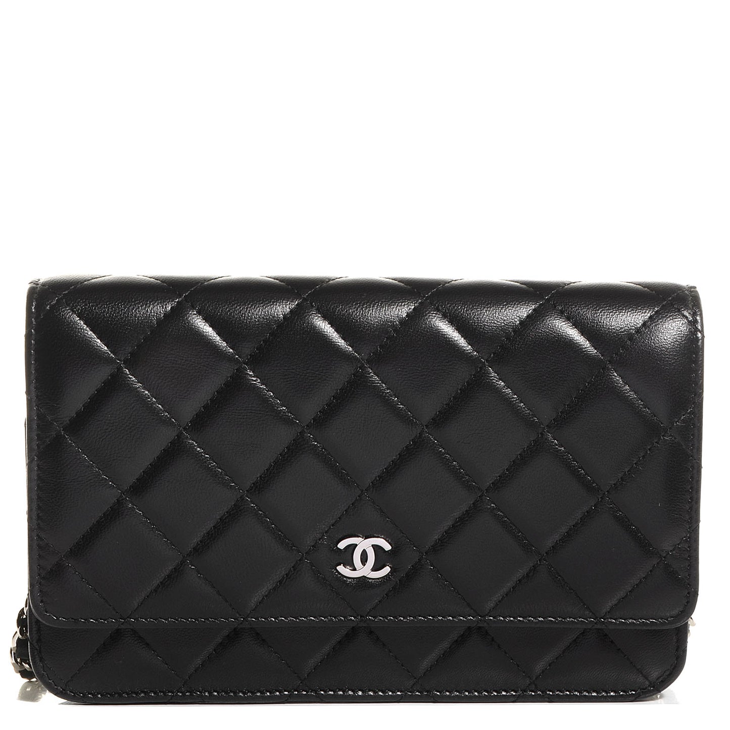 Lambskin Quilted Wallet On Chain WOC Black