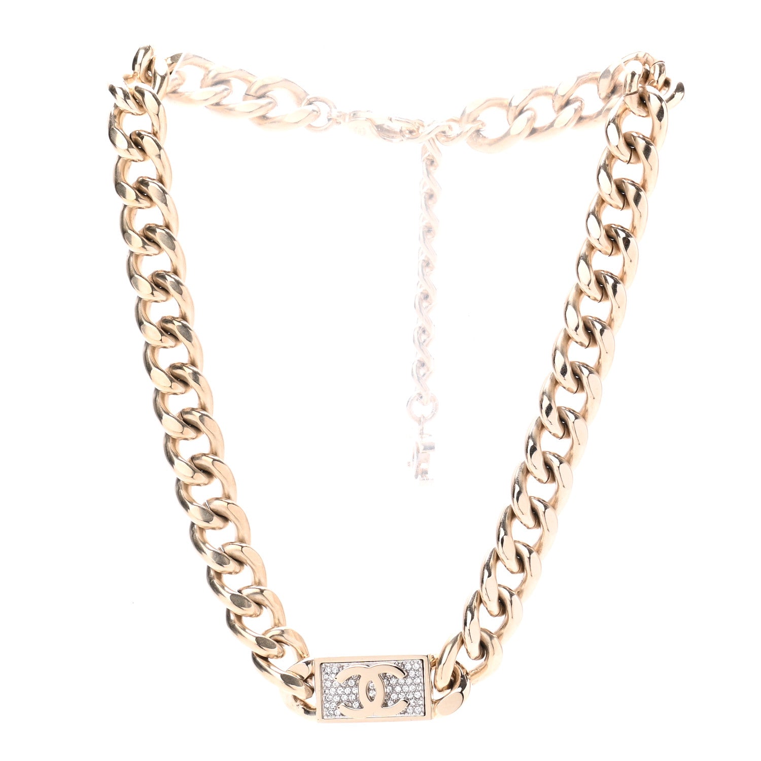Chanel Crystal CC Chain Link Choker Necklace Gold 3 of 5