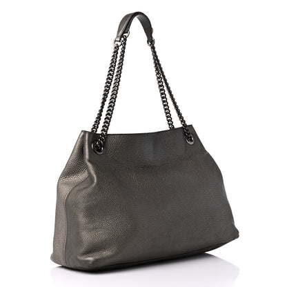 Gucci Metallic Pebbled Calfskin Medium Soho Chain Shoulder Bag Golden Beige 3 of 21