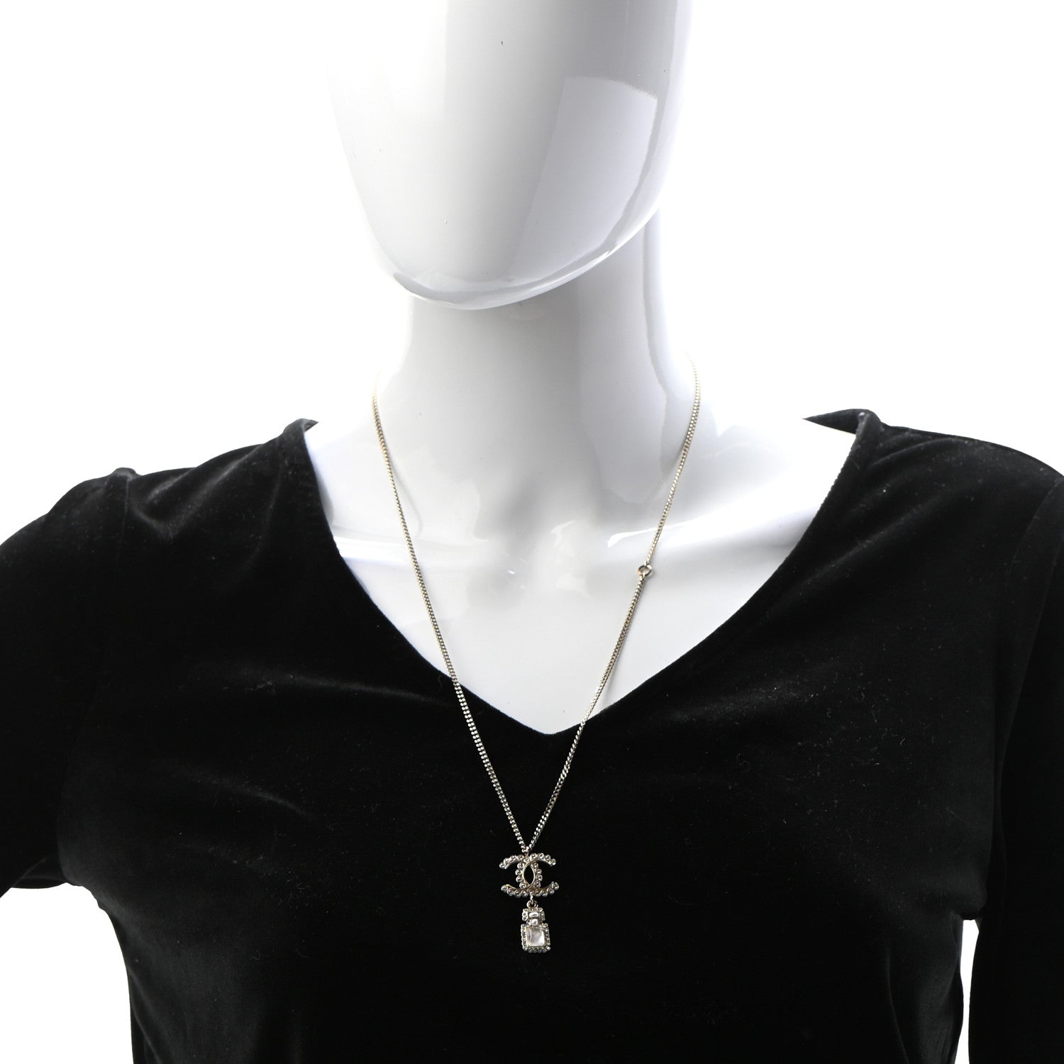 Chanel Crystal Pearl CC Necklace Pearly White Gold 2 of 6
