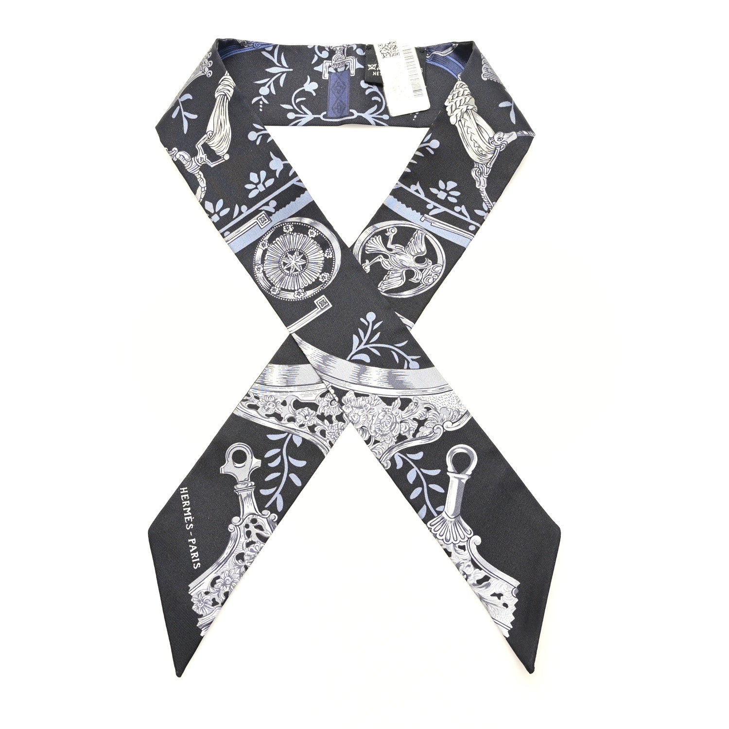 Hermes Silk Etriers Remix Twilly Black Ciel Argent 1 of 4