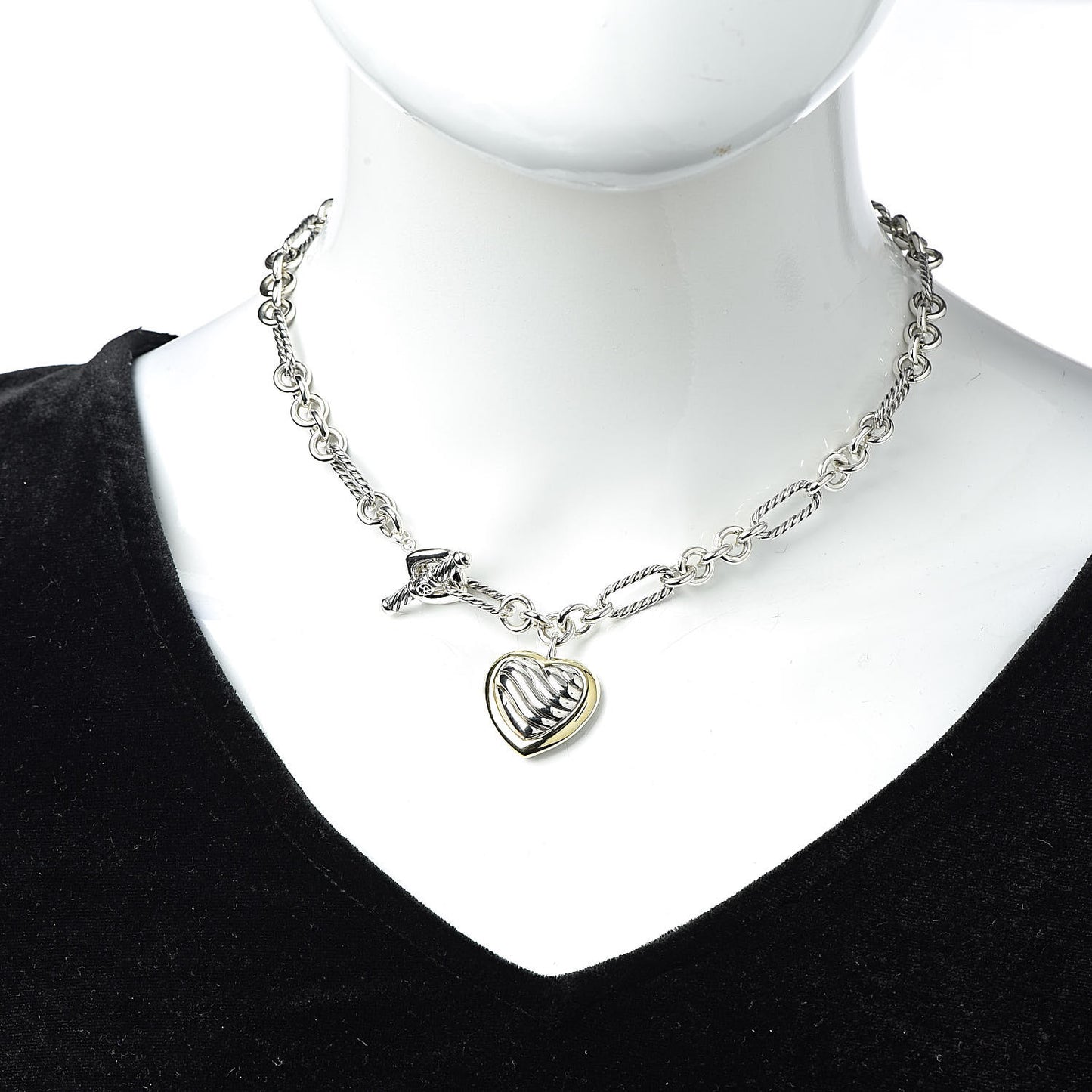 Sterling Silver 18K Yellow Gold Cable Heart Figaro Necklace