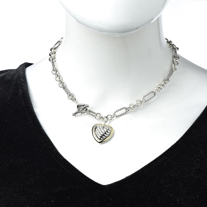 David Yurman Sterling Silver 18K Yellow Gold Cable Heart Figaro Necklace 2 of 5