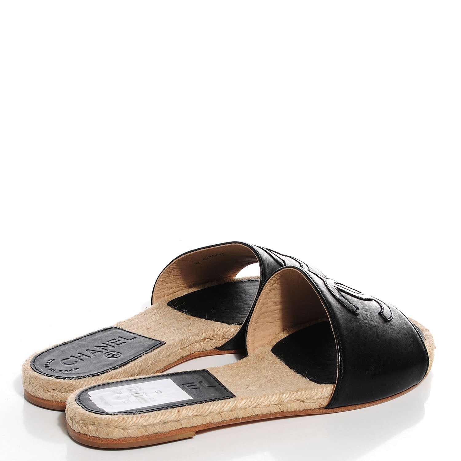 Chanel Lambskin CC Espadrille Slip On Sandals 38 Black 4 of 8