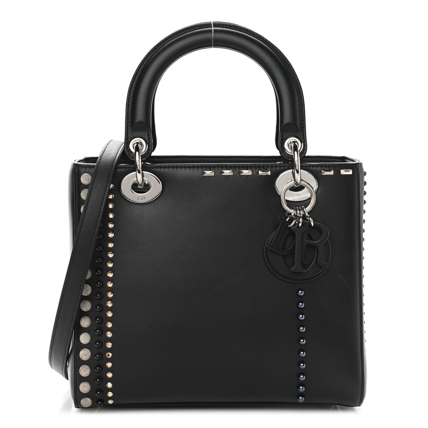Calfskin Studded Medium Lady Dior Black