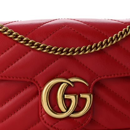 Gucci Calfskin Matelasse Super Mini GG Marmont Shoulder Bag Hibiscus Red 8 of 11