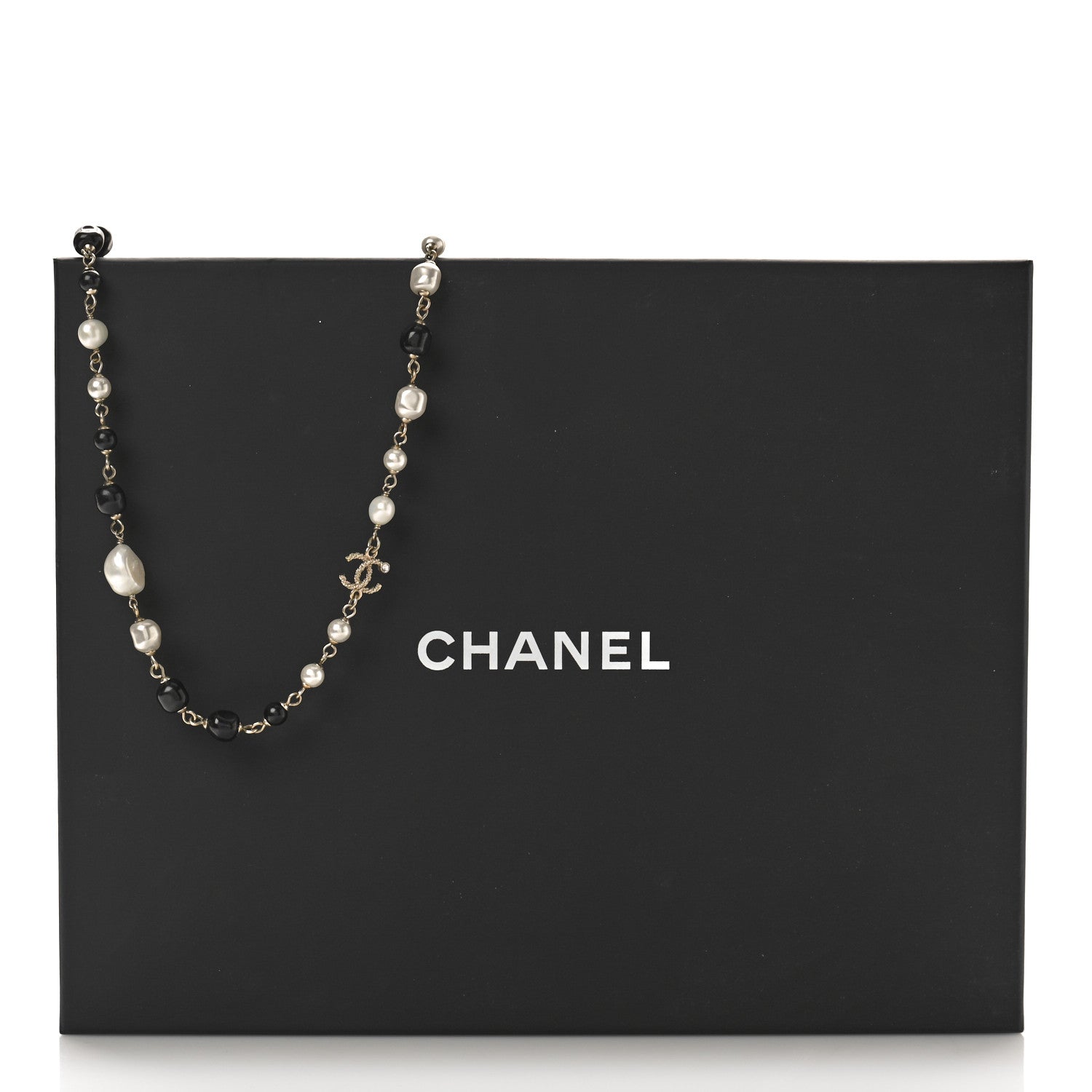 Chanel Pearl Beaded Crystal CC Long Necklace Gold Black White 6 of 6