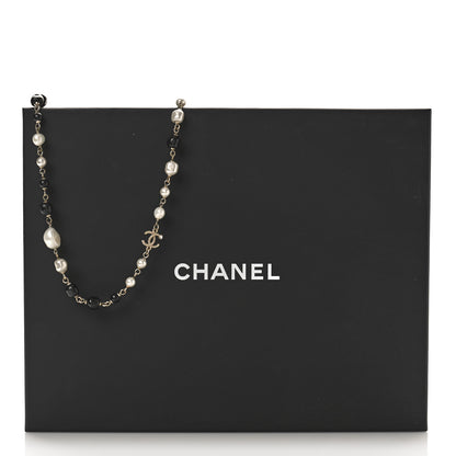 Chanel Pearl Beaded Crystal CC Long Necklace Gold Black White 6 of 6