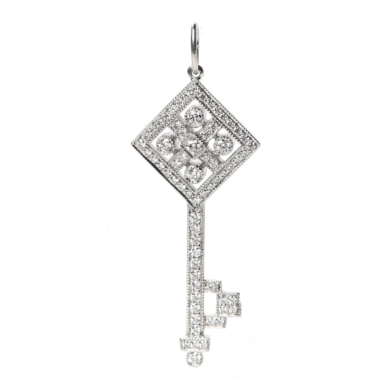 Tiffany Platinum Diamond Small Checkerboard Key Pendant 1 of 4