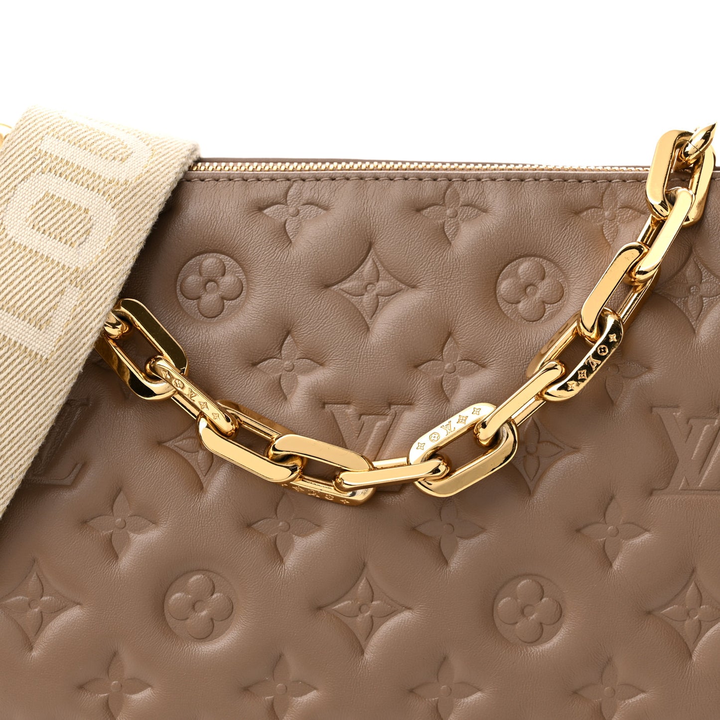 Lambskin Embossed Monogram Coussin PM Taupe