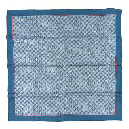 Gucci Silk Twill GG Monogram GG Gold Horsebit Square Scarf Bluette Pink 1 of 3