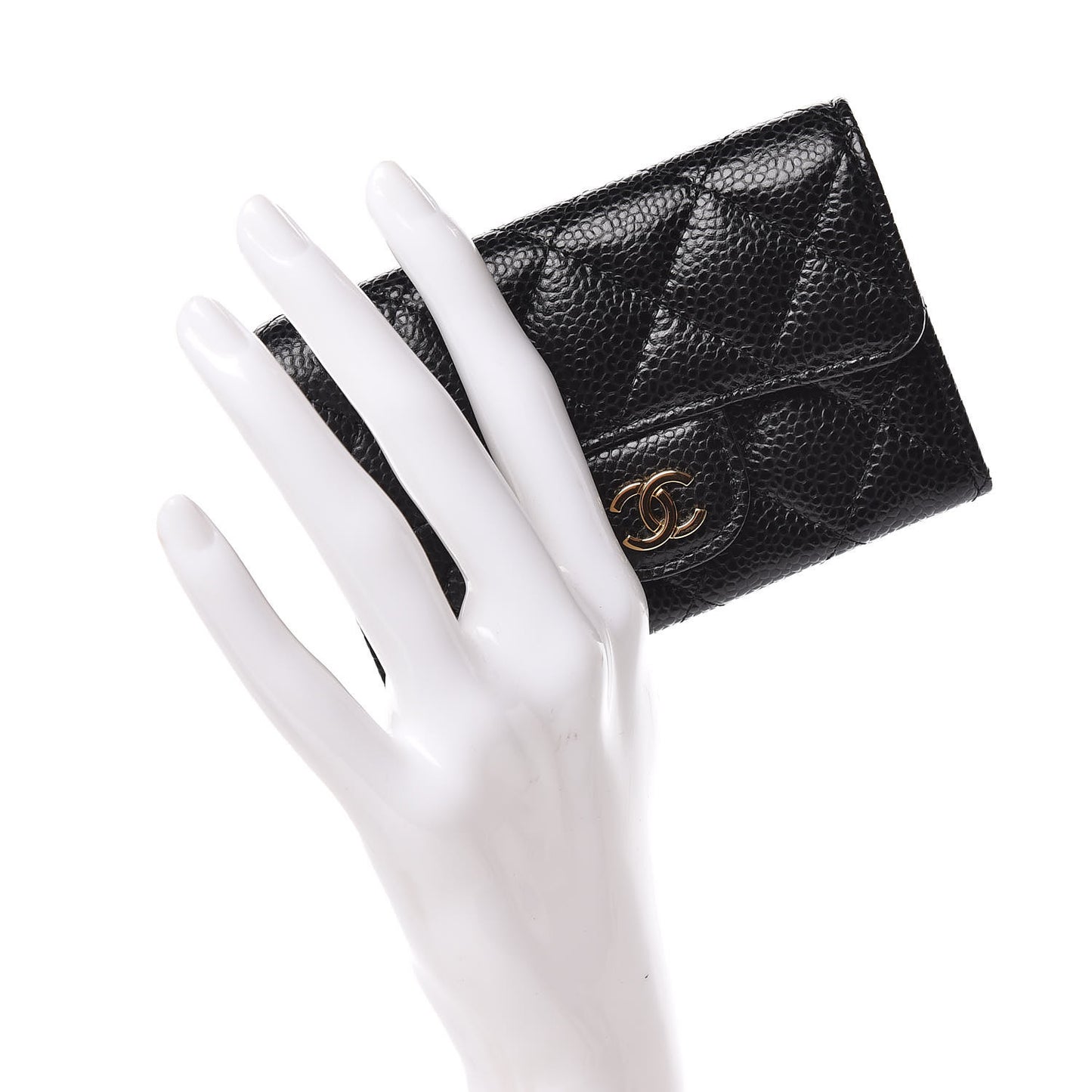 Caviar Quilted Flap Card Holder Black