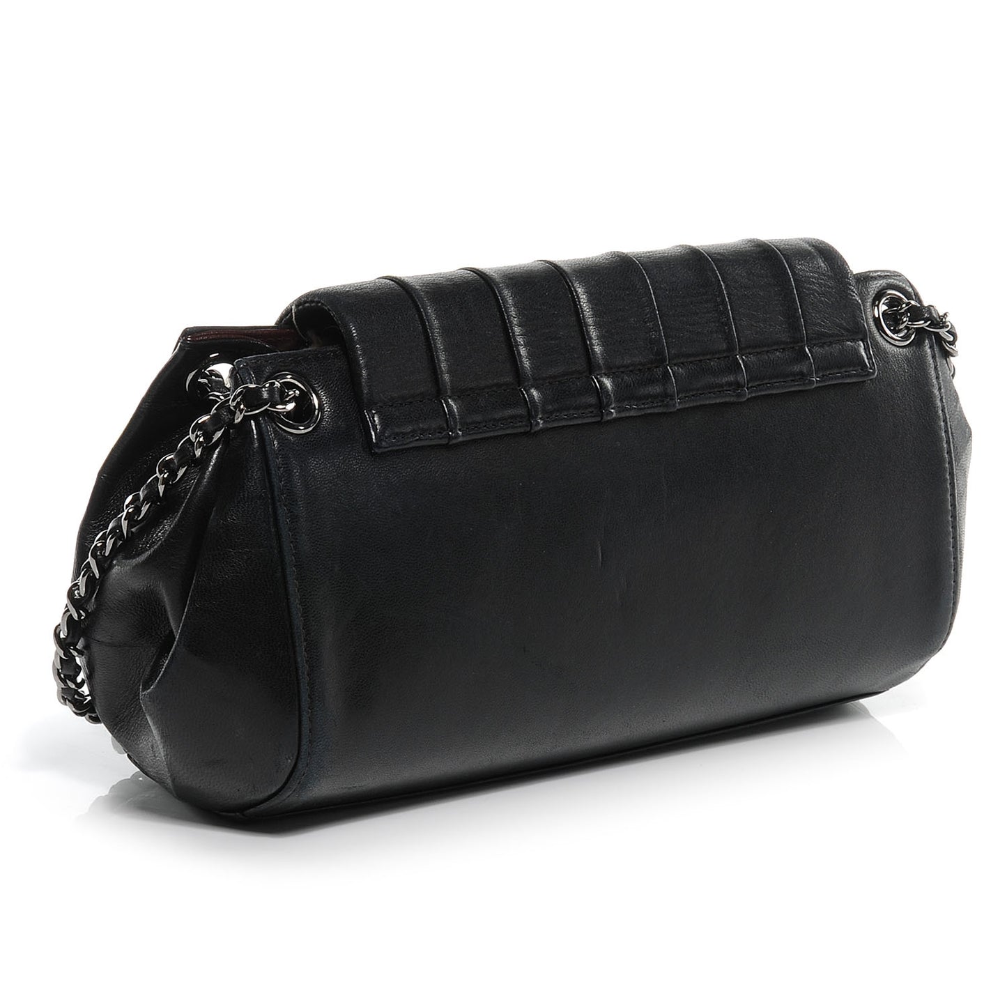 Vertical Quilt Lambskin Small Accordion Flap Black