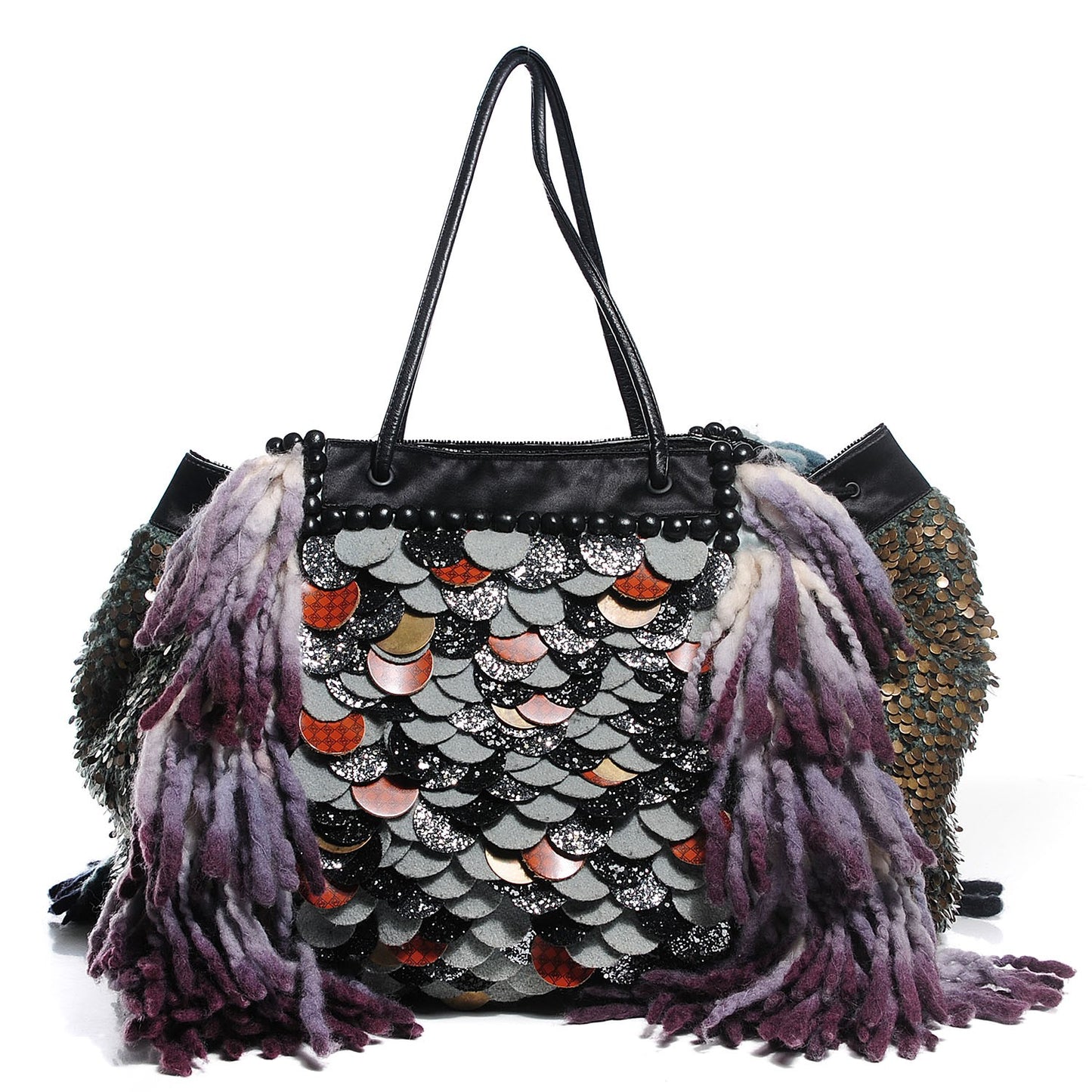 Wool Sequin Calfskin Ricami Embroidered Pillow Grande Voodoo Tote