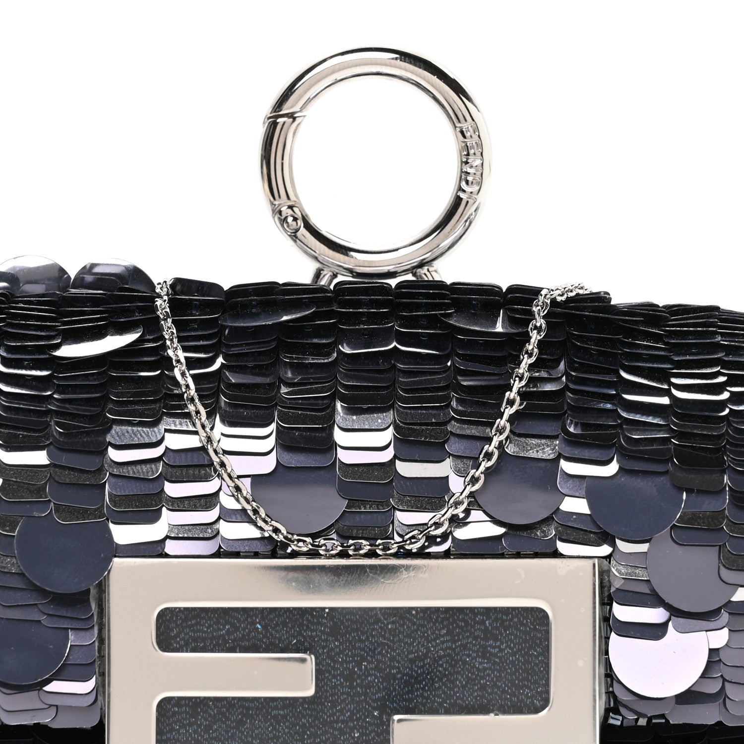 Fendi Sequin Paillettes Shiny Nappa Sex and the City Nano Maxi Buckle Baguette Charm Dark Blue 8 of 10