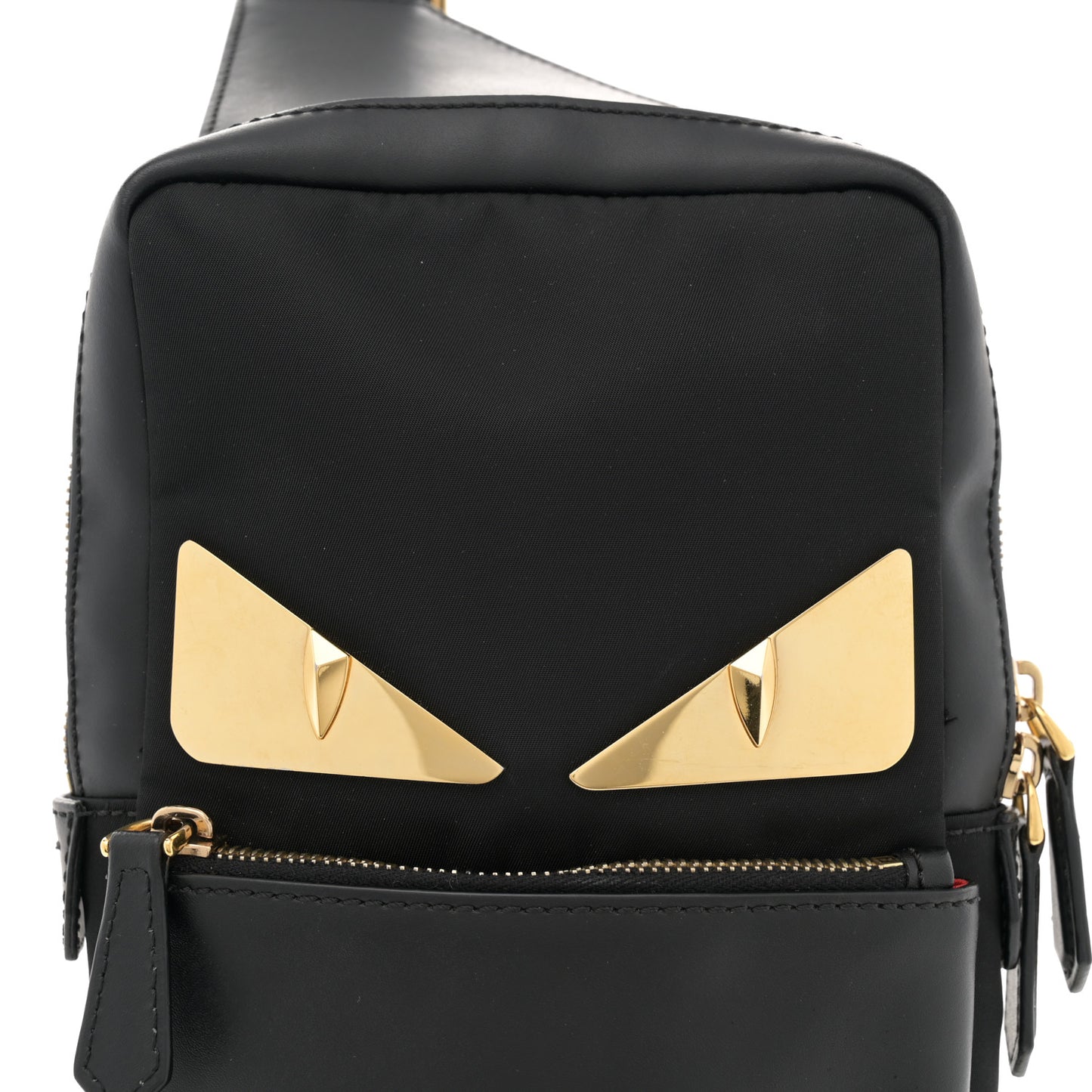 Nylon Vitello Liberty Metal Monster Eyes Sling Bag Black