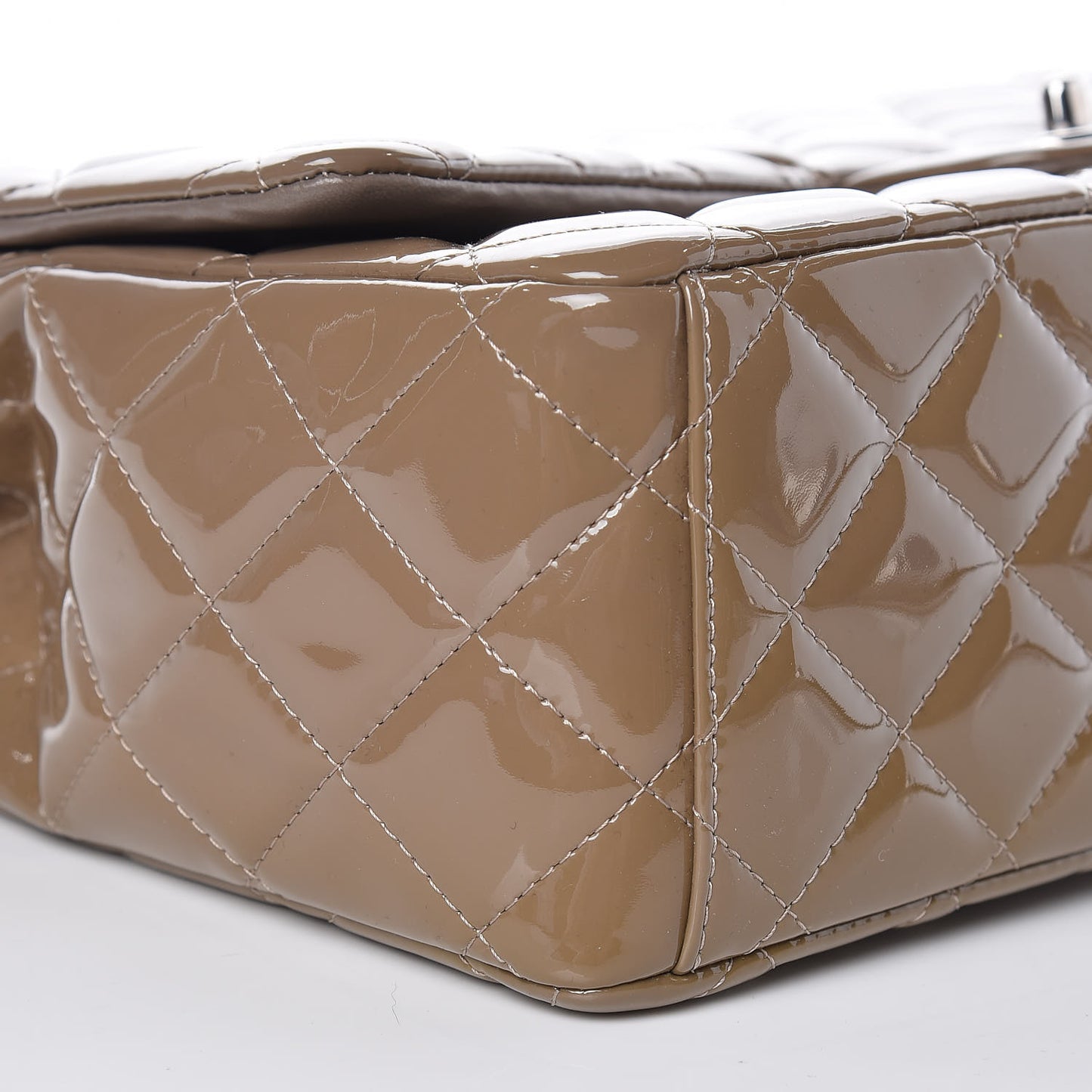 Patent Calfskin Quilted Maxi Double Flap Grey