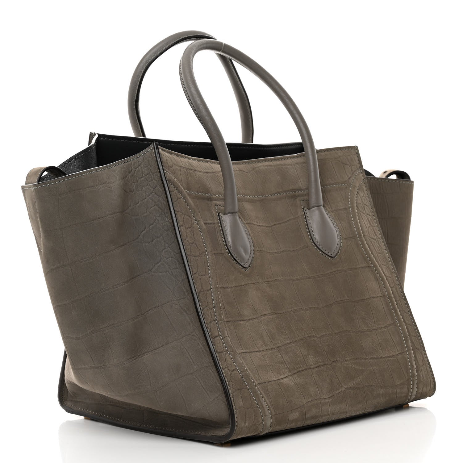 Celine Crocodile Embossed Nubuck Medium Phantom Luggage Grey 3 of 14