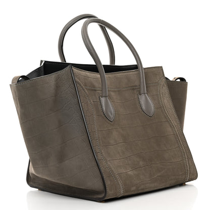 Celine Crocodile Embossed Nubuck Medium Phantom Luggage Grey 3 of 14