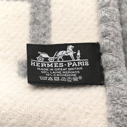 Hermes Wool Cashmere Avalon III Blanket Ecru Gris Clair 3 of 3