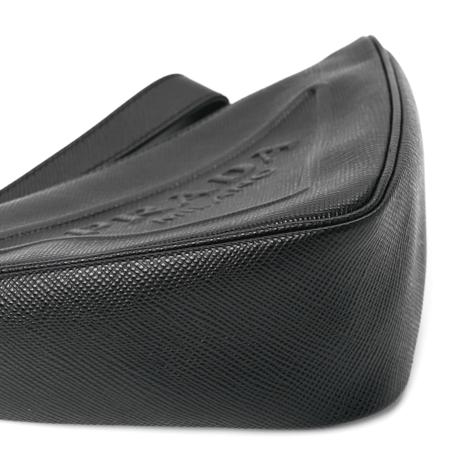 Prada Saffiano Cuir Triangle Logo Embossed Triangle Wristlet Black 11 of 12