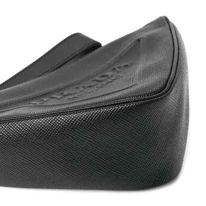 Prada Saffiano Cuir Triangle Logo Embossed Triangle Wristlet Black 11 of 12