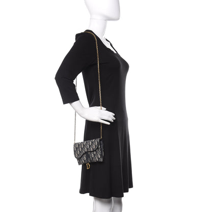 Christian Dior Oblique Saddle Chain Long Wallet Blue 2 of 12