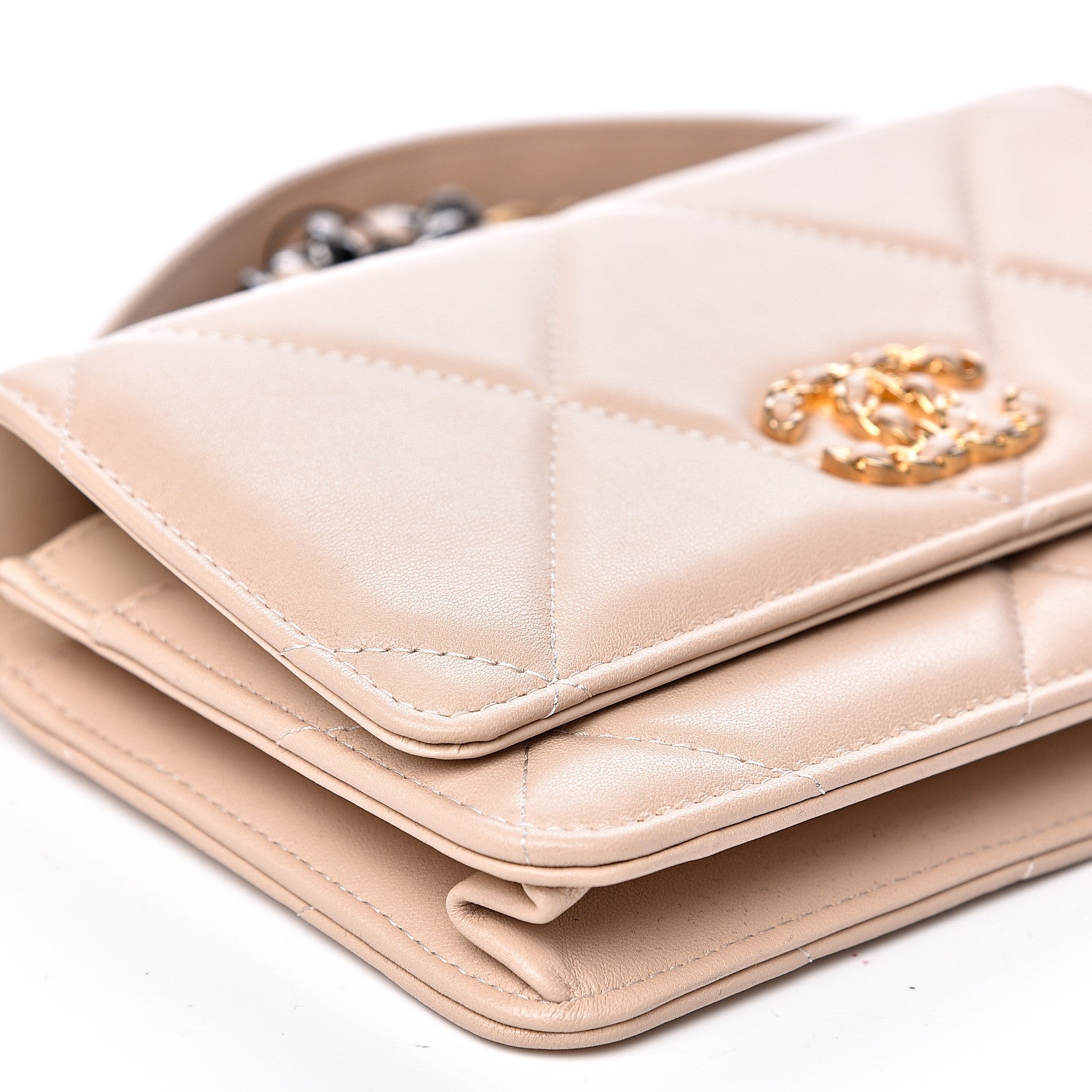 Chanel Lambskin Quilted 19 Wallet On Chain WOC Light Beige 8 of 10
