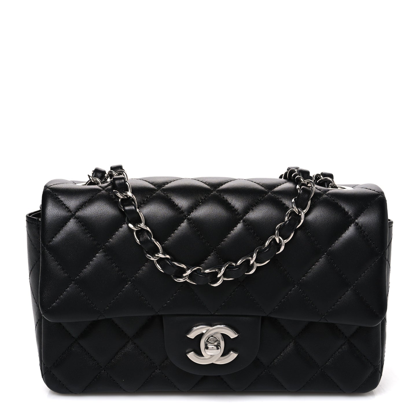 Lambskin Quilted Mini Rectangular Flap Black