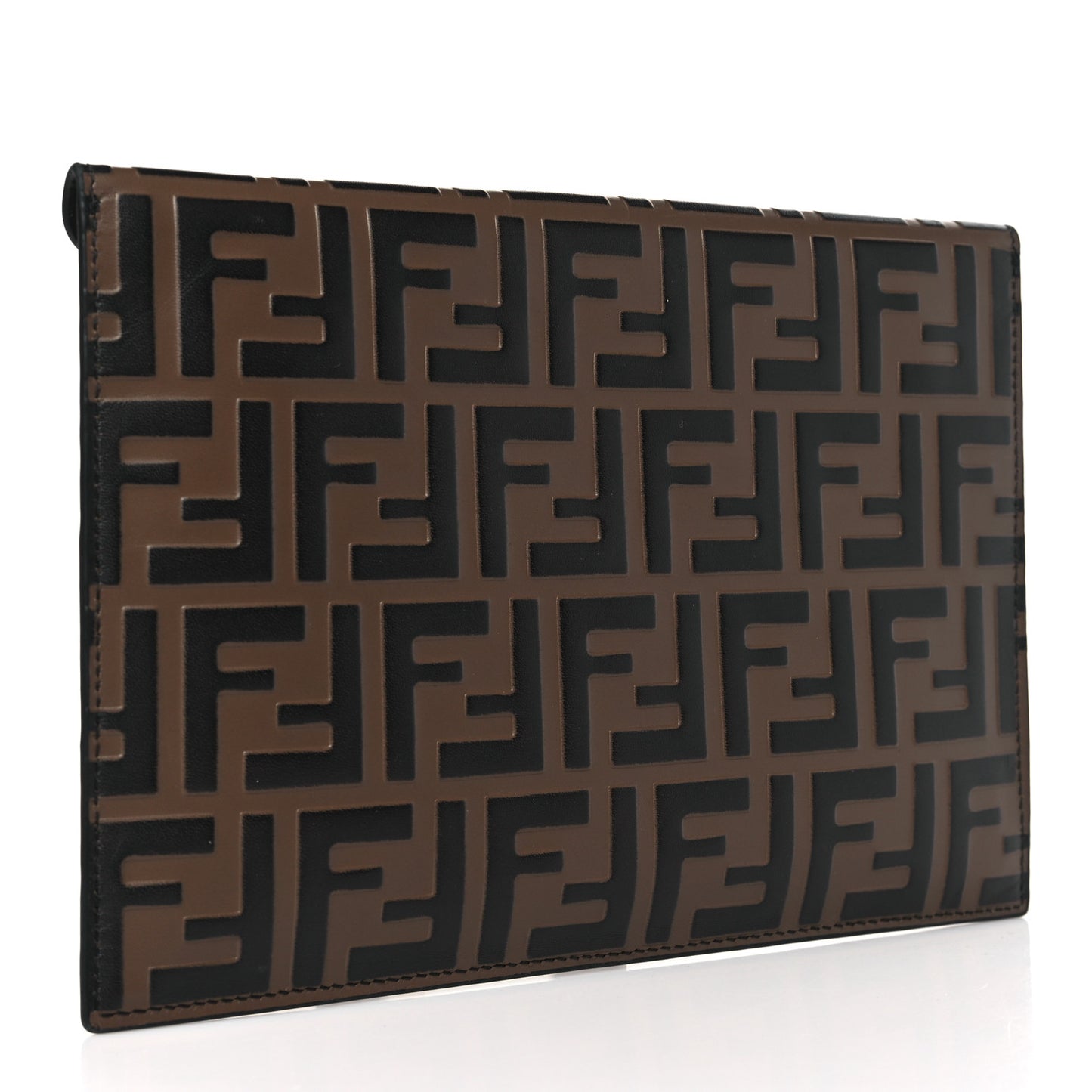 Vitello Soft F is Fendi Bi-Color FF 1974 Embossed Envelope Pouch Maya Black