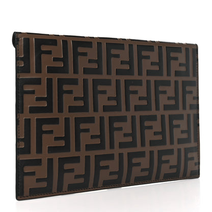 Fendi Vitello Soft F is Fendi Bi-Color FF 1974 Embossed Envelope Pouch Maya Black 3 of 11
