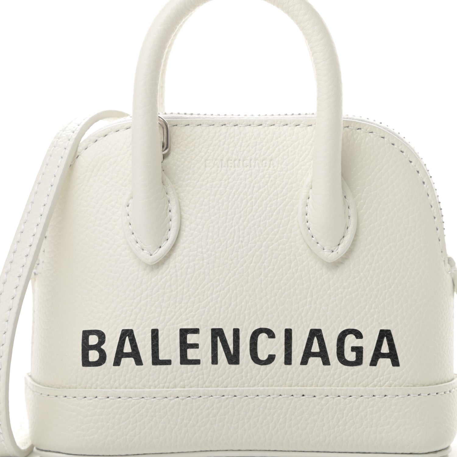 Balenciaga Grained Calfskin Logo Mini Ville Top Handle Bag White Black 8 of 10