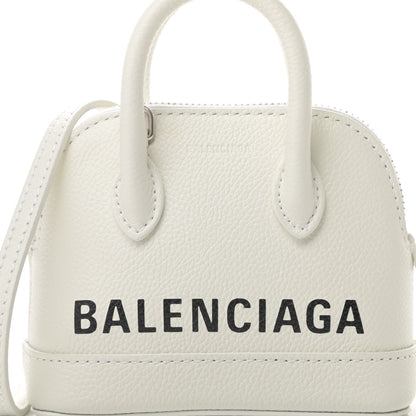 Balenciaga Grained Calfskin Logo Mini Ville Top Handle Bag White Black 8 of 10