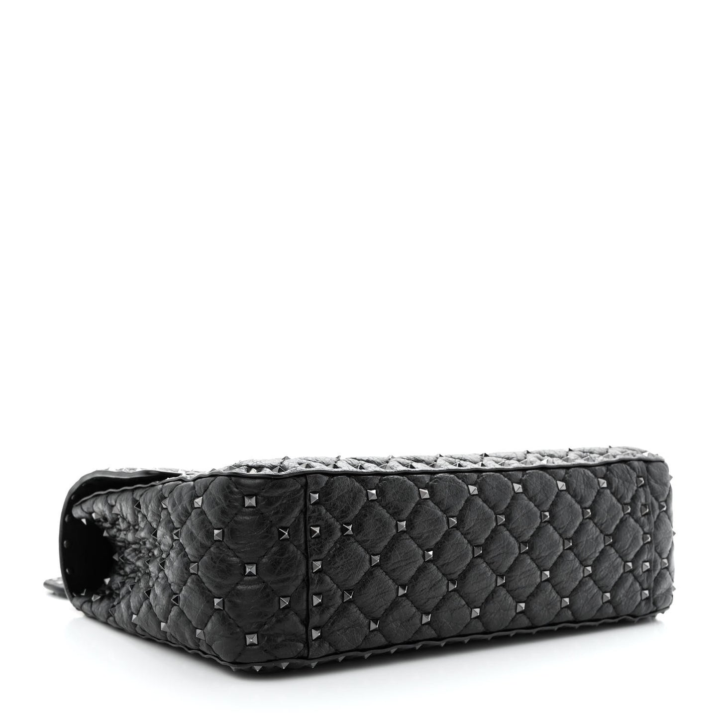Craquele Nappa Large Rockstud Spike Shoulder Bag Black