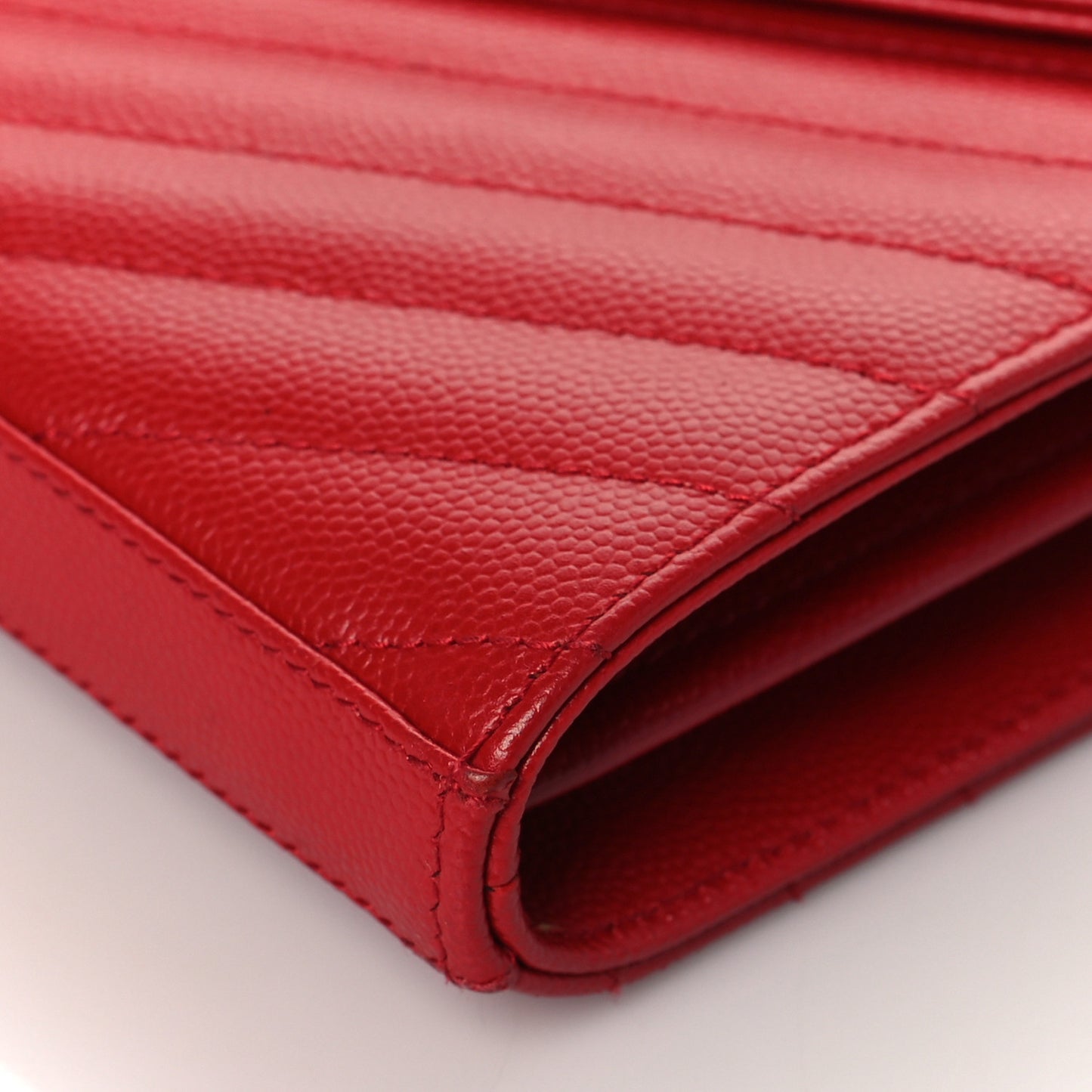 Grain De Poudre Matelasse Chevron Monogram Envelope Chain Wallet New Red