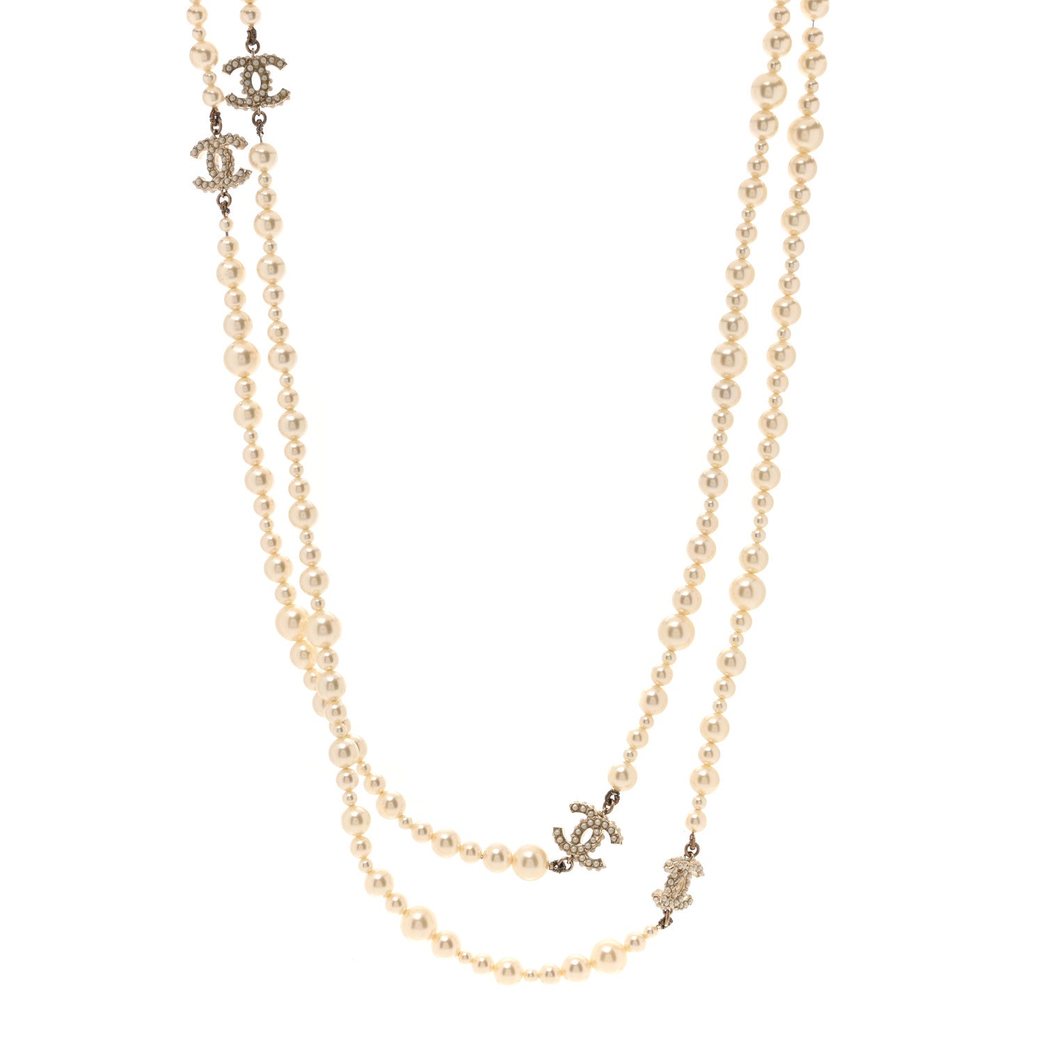 Chanel Pearl Multistrand CC Long Necklace Pearly White 1 of 6