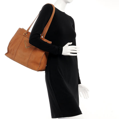 Prada Goatskin Whipstitch Tote Brown 2 of 10