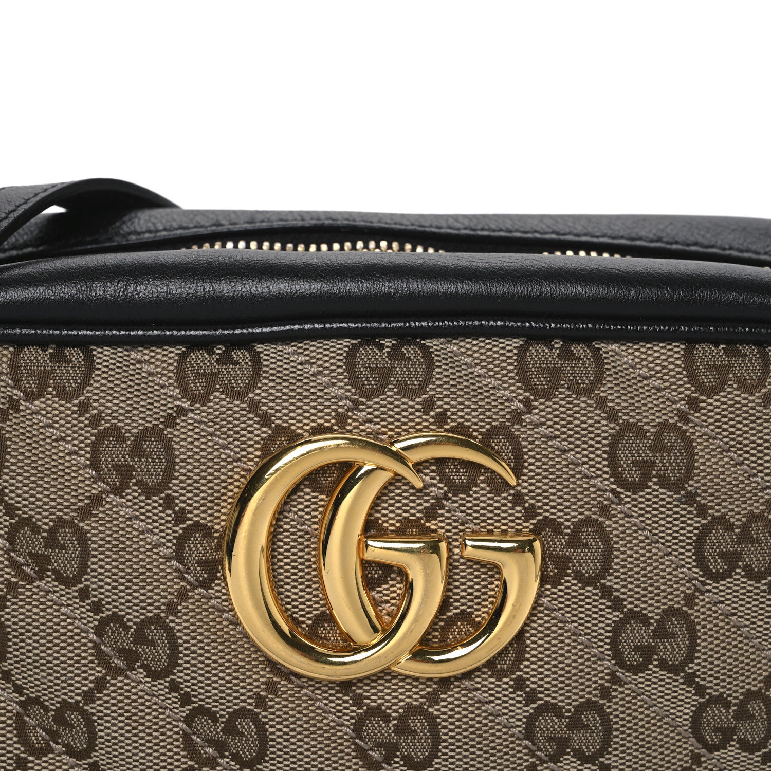 Gucci Monogram Matelasse Diagonal Small GG Marmont Chain Shoulder Bag Beige Black 14 of 21