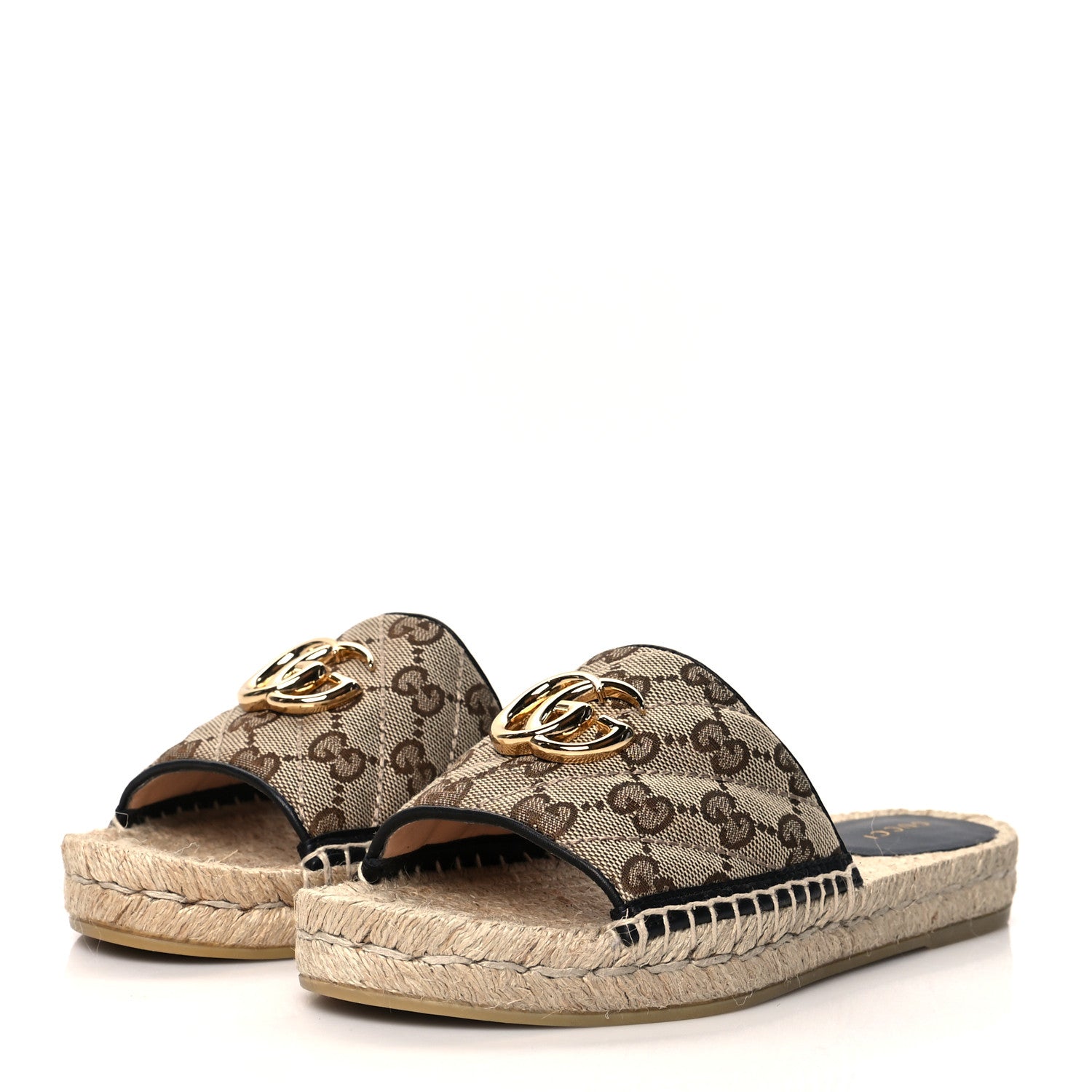 Gucci Monogram Matelasse GG Marmont Espadrille 20mm Slide Sandals 36 Beige Ebony Black 3 of 9