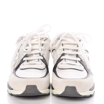 Chanel Suede Calfskin CC Sneakers 37 White Grey 2 of 9