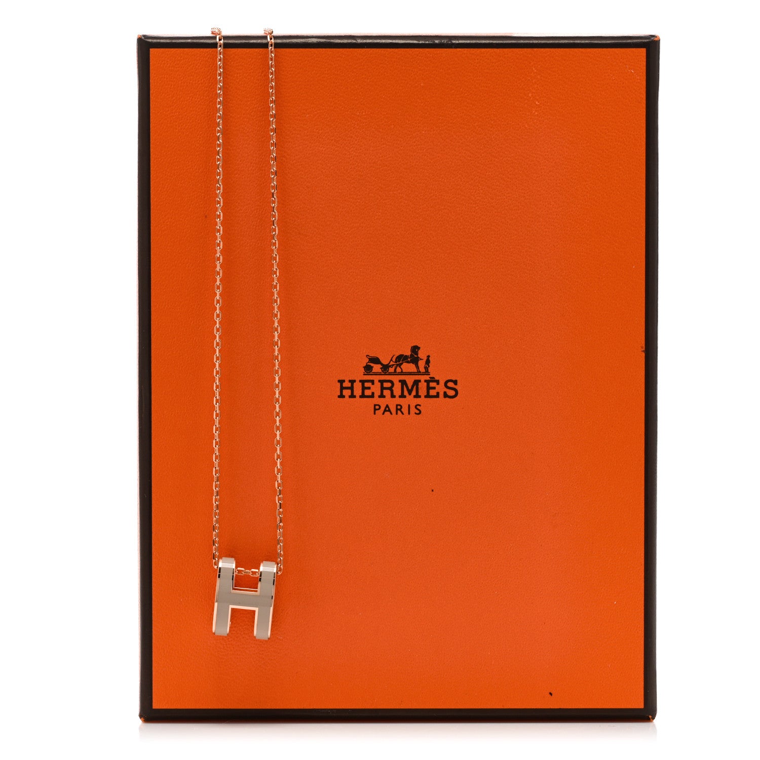 Hermes Lacquered Rose Gold Pop H Pendant Necklace Marron Glace 7 of 7