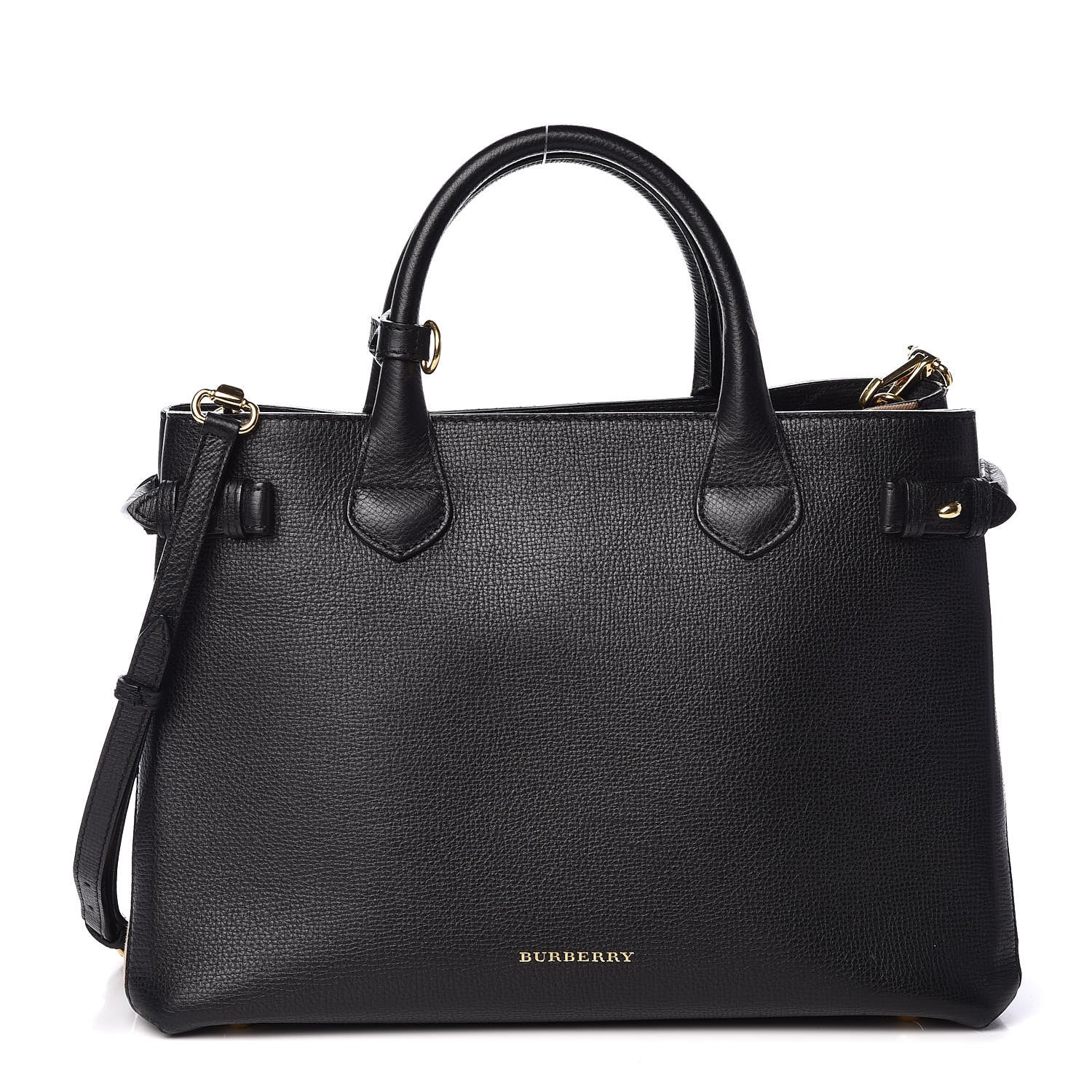 Burberry Grainy Calfskin House Check Medium Banner Tote Black 1 of 9