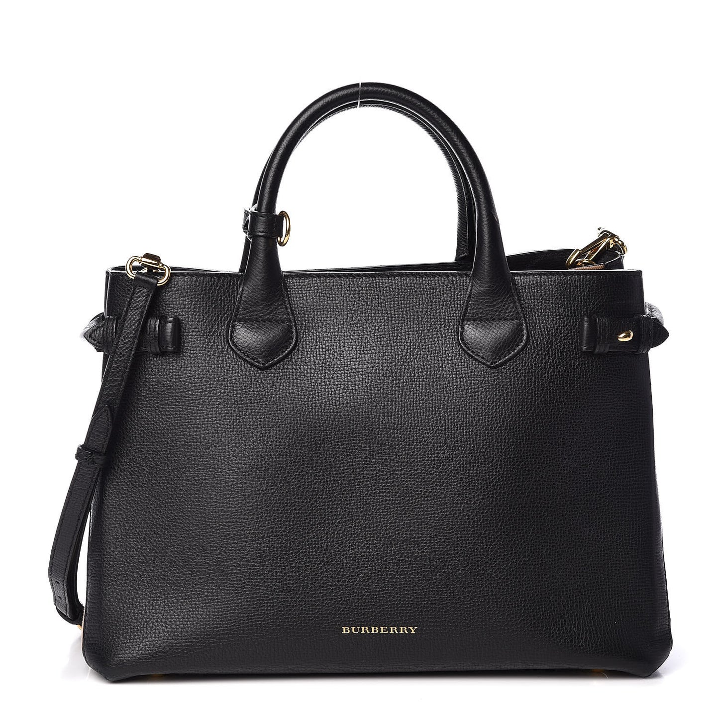 Grainy Calfskin House Check Medium Banner Tote Black
