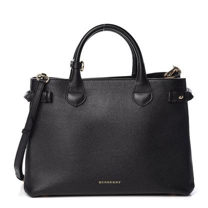 Burberry Grainy Calfskin House Check Medium Banner Tote Black 1 of 13