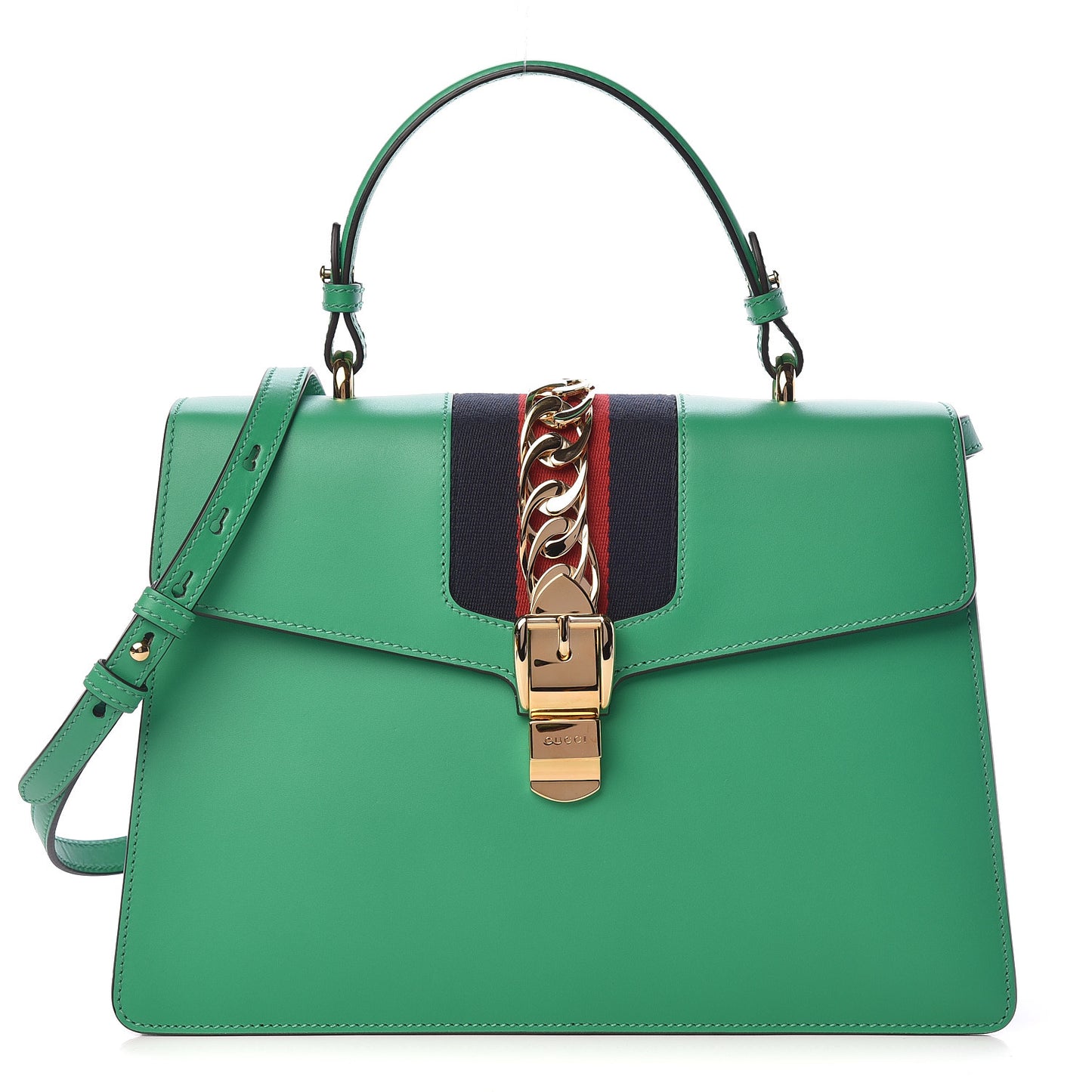 Vitello Fontanella Web Medium Sylvie Top Handle Bag Synthetic Green Garden