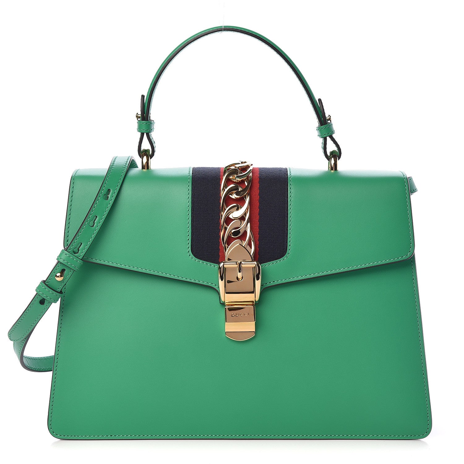 Gucci Vitello Fontanella Web Medium Sylvie Top Handle Bag Synthetic Green Garden 1 of 12