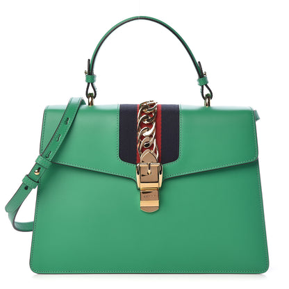 Gucci Vitello Fontanella Web Medium Sylvie Top Handle Bag Synthetic Green Garden 1 of 12