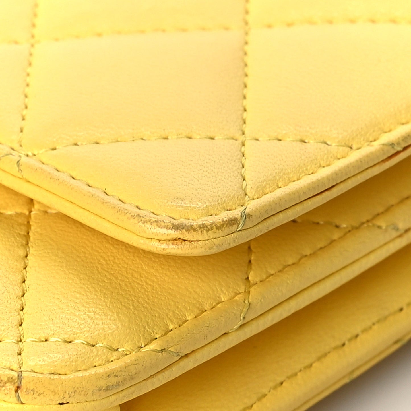 Lambskin Quilted Wallet on Chain WOC Yellow
