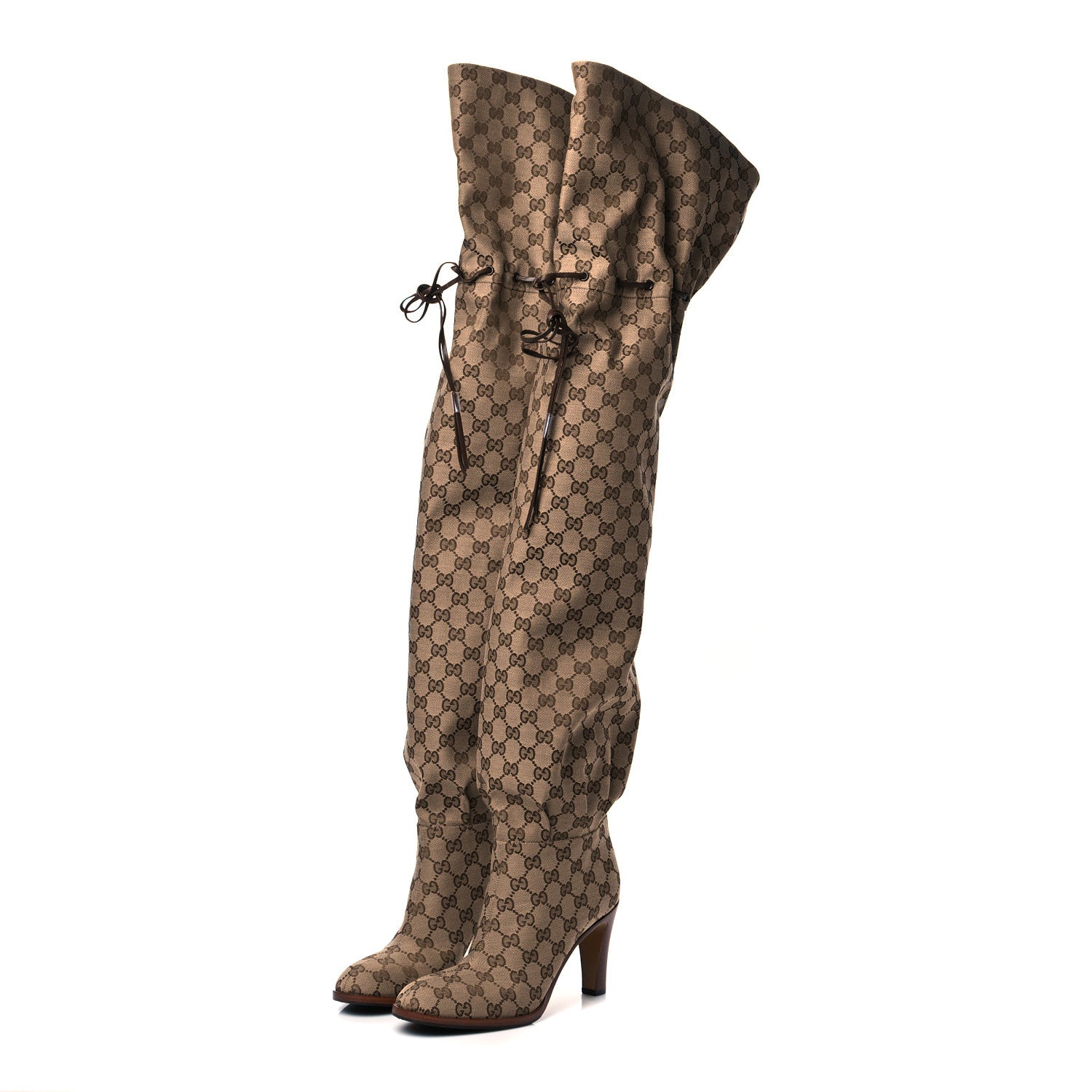 Gucci Monogram Over the Knee Boots 39.5 Beige Ebony 3 of 7