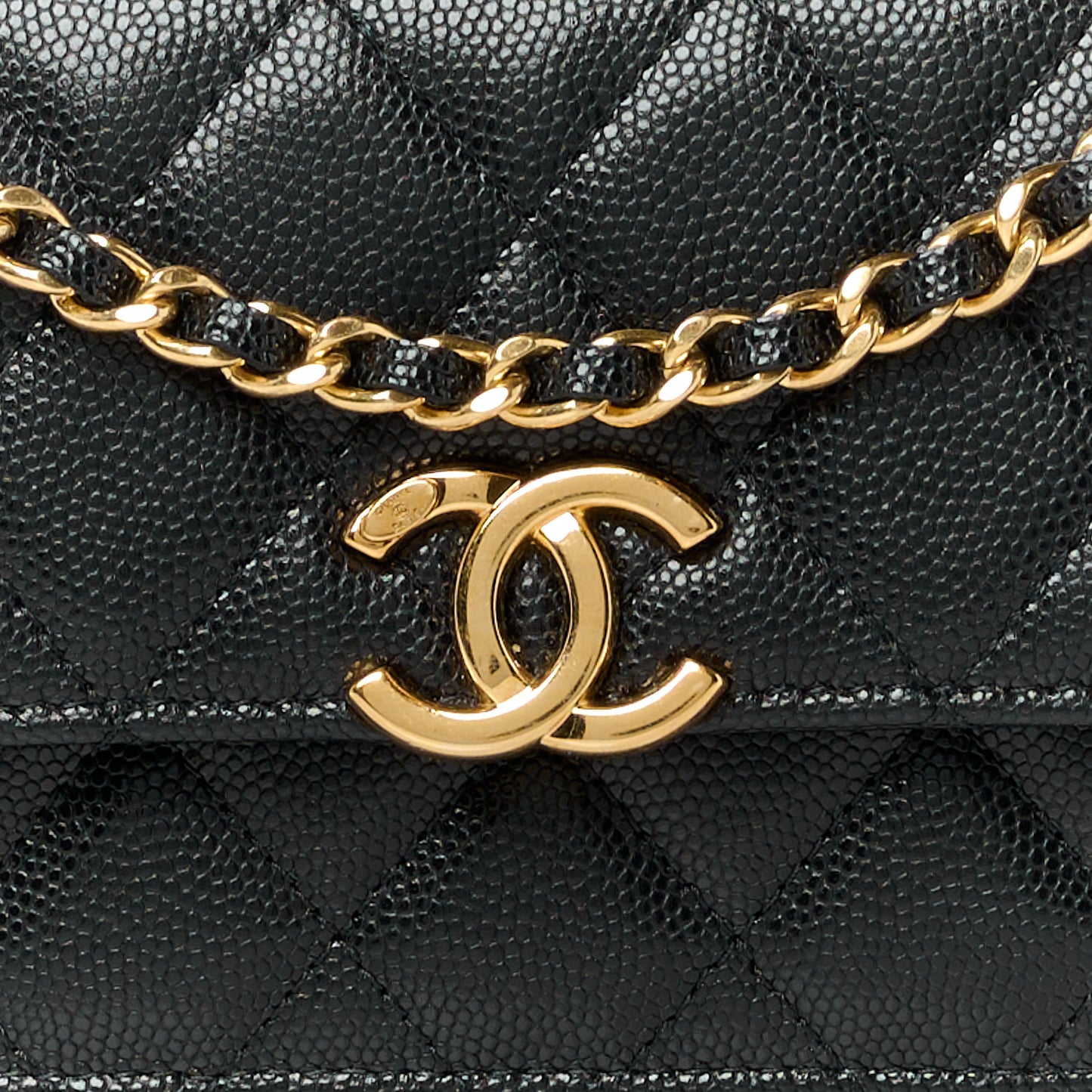 Caviar Quilted Coco First Phone Holder With Chain Black